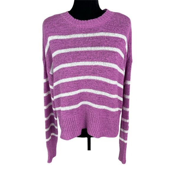 NWT C&C California purple with white stripes round neck slouchy fit sweater - Picture 2 of 13